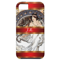 Alphonse Mucha and Red Add your initials iPhone 5 Covers