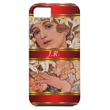 Alphonse Mucha and Red Add your initials iPhone 5 Covers