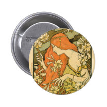 Alphonse Mucha Art Deco Button