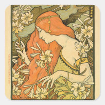 Alphonse Mucha Art Deco Square Sticker