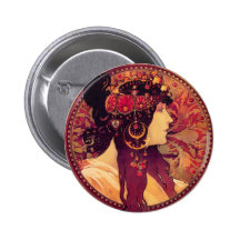 Alphonse Mucha Donna Orechini Button