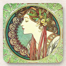 Alphonse Mucha Laurel Coasters