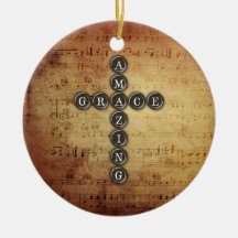 Amazing Grace Cross on Vintage Music Sheet Christmas Tree Ornament