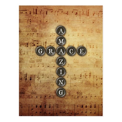 Amazing Grace Cross on Vintage Music Sheet Postcards