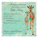 Amber Azure Giraffes Baby Invitation