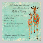 Amber Azure Giraffes Baby Invitation invitations