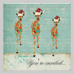 Amber & Azure Giraffes Christmas Party Invitation invitations