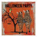 Amber Zebras & Rose Owl Halloween Invitation
