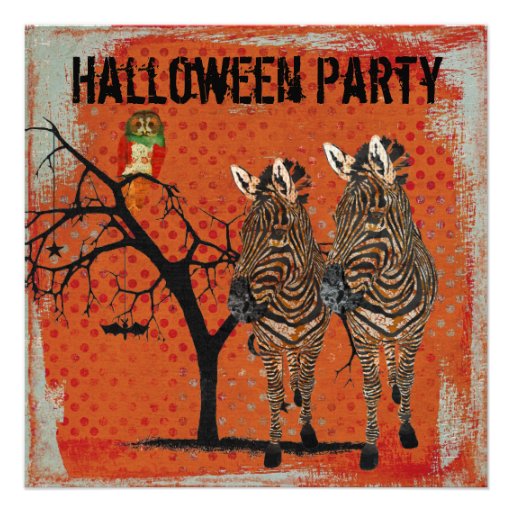 Amber Zebras & Rose Owl Halloween Invitation
