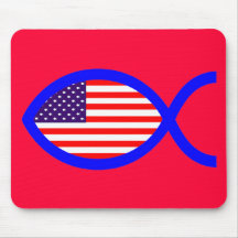 American Christian Fish Symbol Flag Mouse Mat