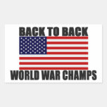 American Flag Back To Back World War Champs Rectangle Stickers