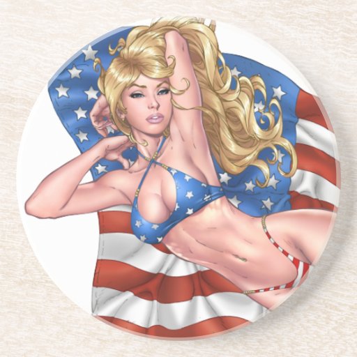 American Flag Bikini Pinup Girl by Al Rio Beverage Coasters