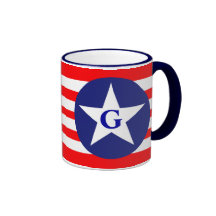 American Flag -Emblem Red Blue Star, your Initials Mugs