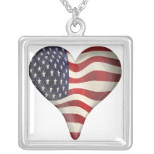 American Flag In A Heart Pendants