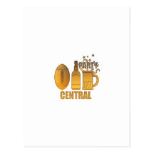 american football ball beer chips party central postcards
