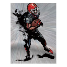 American football player holding football postcard