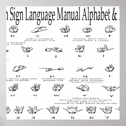 American+Sign+Language+Numbers+Print American Sign Language ASL Alphabet &Numbers Chart Print | Zazzle