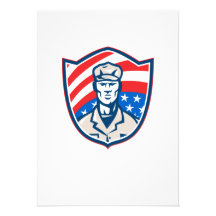 American Soldier With Stars and Stripes Shield Ret Custom Announcements