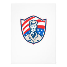 American Soldier With Stars and Stripes Shield Ret Invitations