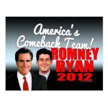 America's Comeback Team Postcard, Romney Ryan 2012