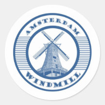 AMSTERDAM WINDMILL BLUE ROUND STICKERS
