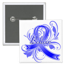 Anal Cancer Believe Flourish Ribbon Pinback Buttons