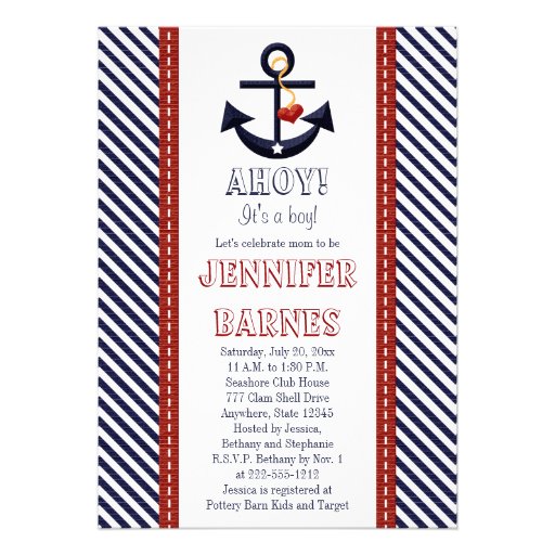 Anchor Nautical Baby Shower Invitations