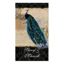 Ancient Peacock Vintage Wedding Reception Favours Business Cards