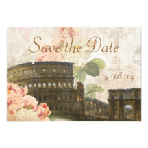 Ancient Rome Pink Rose Vintage Save the Date Card