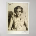 anders zorn, portrait of a girl, etching posters