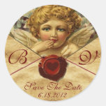 ANGEL HEART WAX SEAL PARCHMENT Save the Date Round Sticker