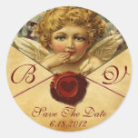 ANGEL HEART WAX SEAL PARCHMENT Save the Date Round Sticker