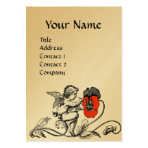 ANGEL PAINTING A RED FLOWER MONOGRAM GOLD METALLIC BUSINESS CARDS