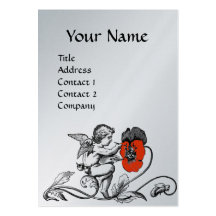 ANGEL PAINTING A RED FLOWER MONOGRAM PLATINUM BUSINESS CARD TEMPLATE