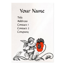 ANGEL PAINTING A RED FLOWER pearl paper Business Card