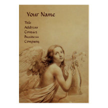 ANGEL PLAYING LYRA OVER THE CLOUDS, Gold Metallic Business Card