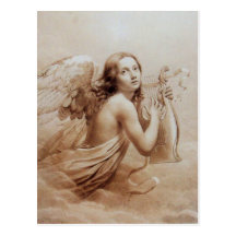 ANGEL PLAYING LYRA OVER THE CLOUDS POST CARDS