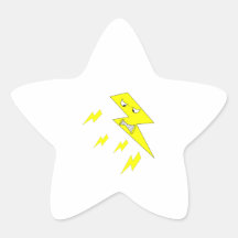 Angry Lightning Bolt. Yellow on White. Star Sticker