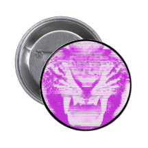 Angry Purple Tiger Horizontal Lines Pinback Button