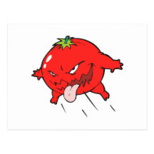angry rotten tomato cartoon character postcard