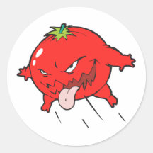 angry rotten tomato cartoon character round sticker