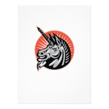 Angry Unicorn Head Retro Woodcut Personalized Invite