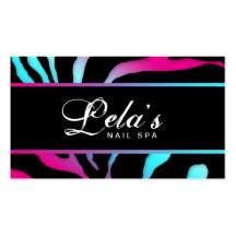 Animal Business Card Zebra Nail Salon Blue Pink