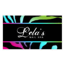 Animal Business Card Zebra Nail Salon Pink Blue Gr