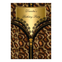 Animal Gold Corset Black Lace Birthday Party Invite