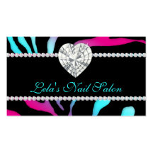 Animal Jewels Heart Zebra Nails Salon Blue Pink Business Card Templates