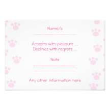 Animal Paw Print. Light Pink and White Pattern. Custom Announcement