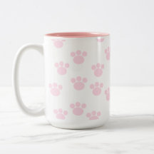 Animal Paw Print. Light Pink and White Pattern. Coffee Mugs