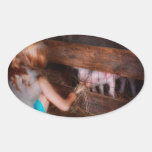 Animal - Pig - Feeding piglets Oval Sticker