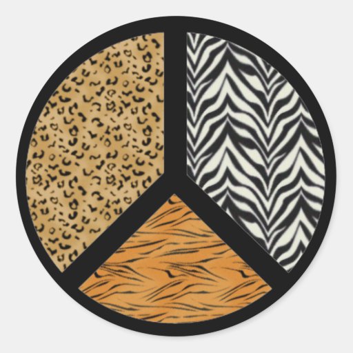 Animal Print Peace Sign Round Sticker | Zazzle